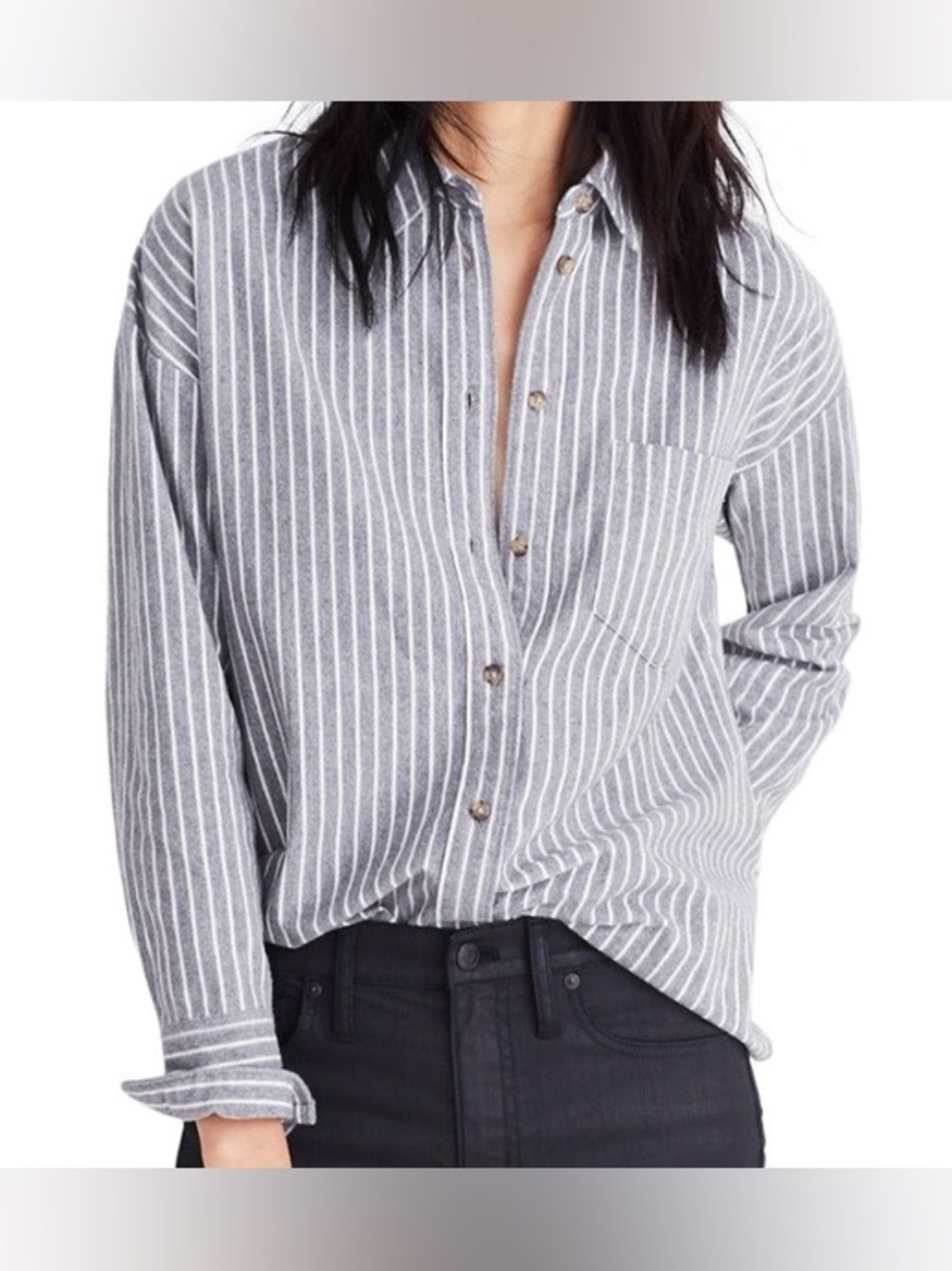 Madewell Gray and White Striped Button-Down Shirt